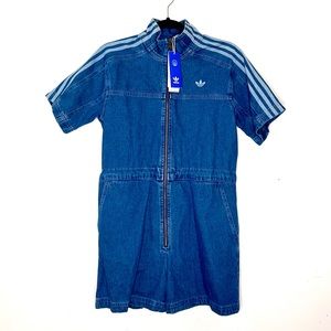 Adidas Adicolor Denim Women Short Sleeves Jumpsuit Bahia Blue Cotton S $170